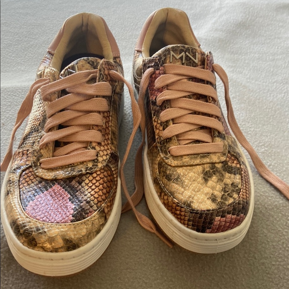 Mark Nason Brown and Pink Snakeskin Sneakers